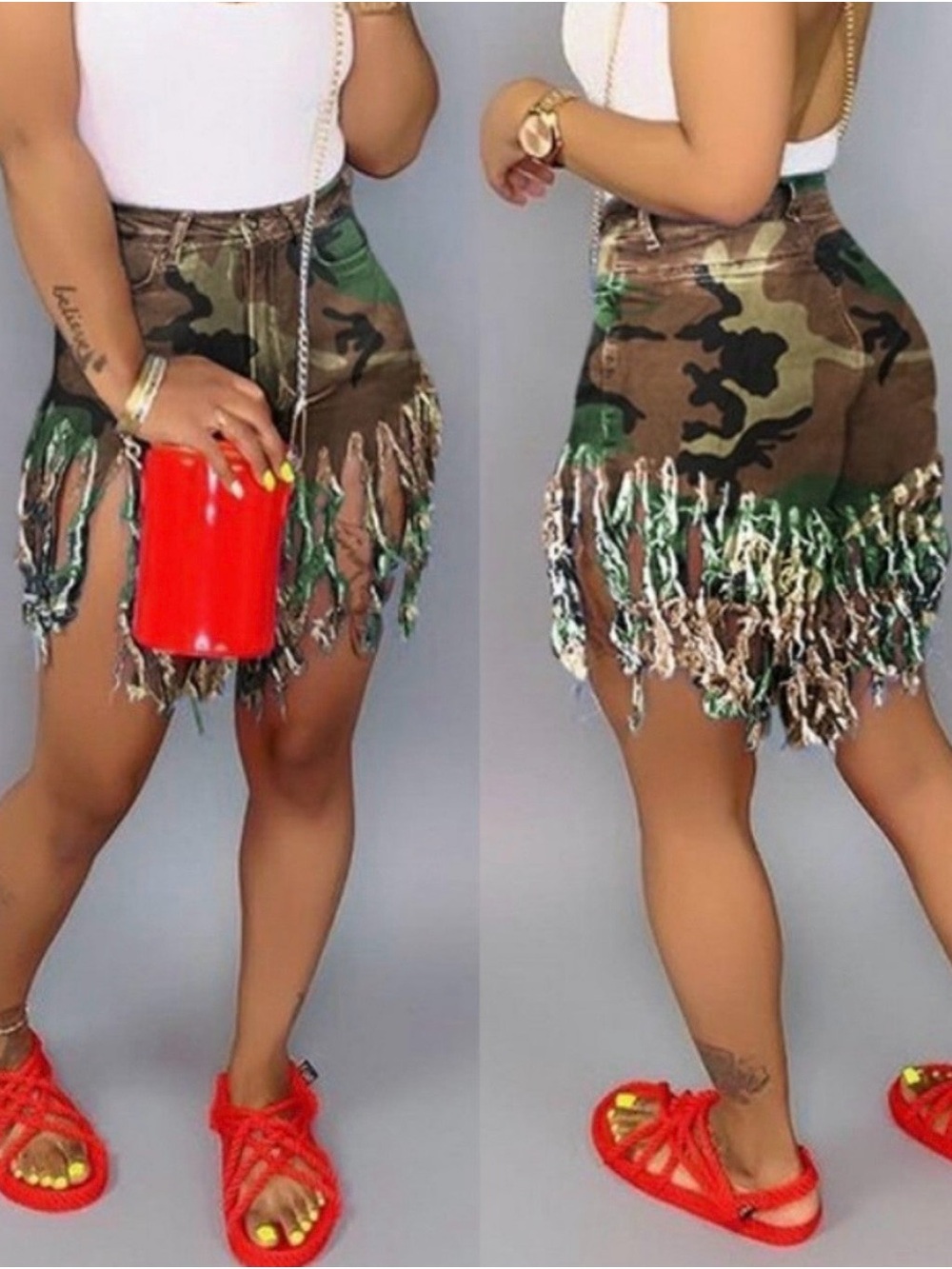 Camo Fringe Shorts